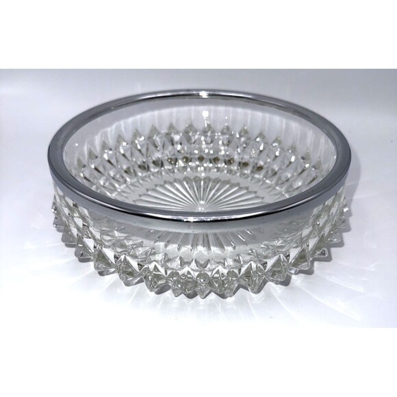 Vintage Celtic cut Crystal Bowl Silver Plated Rim Made in England Heavy - Picture 2 of 12
